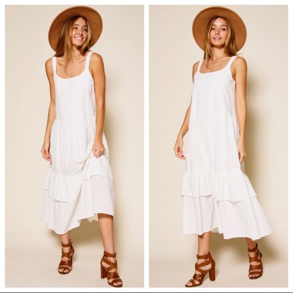 11 Boho  Sleeveless Double Ruffle Midi Dress - Picture 2 of 4